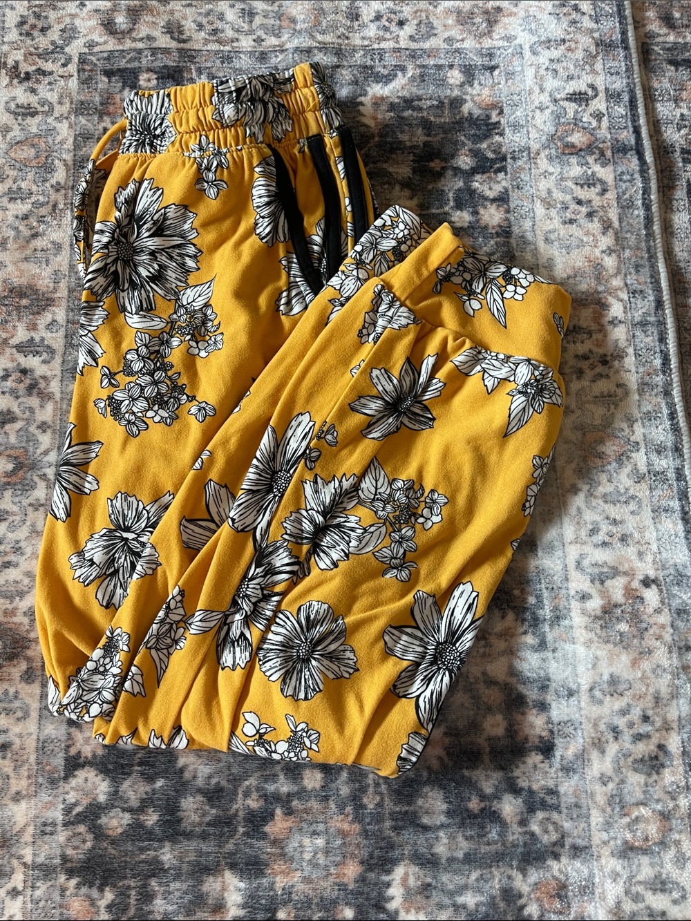 eye candy Mustard Yellow Floral Jogger Pants for Kids